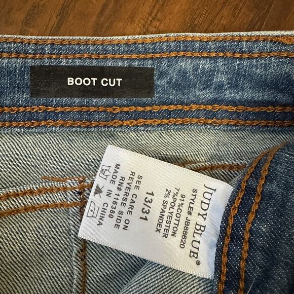 JUDY BLUE Bootcut Jeans Blue Denim Stretch High Rise Pleated Grunge - Picture 9 of 13